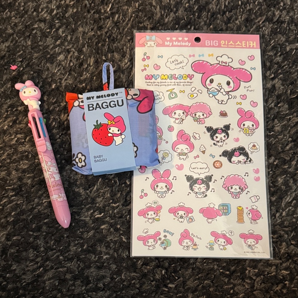 My Melody Hello Kitty Bundle Toy Set - Pink Multi Colors Pen Baggu Stickers